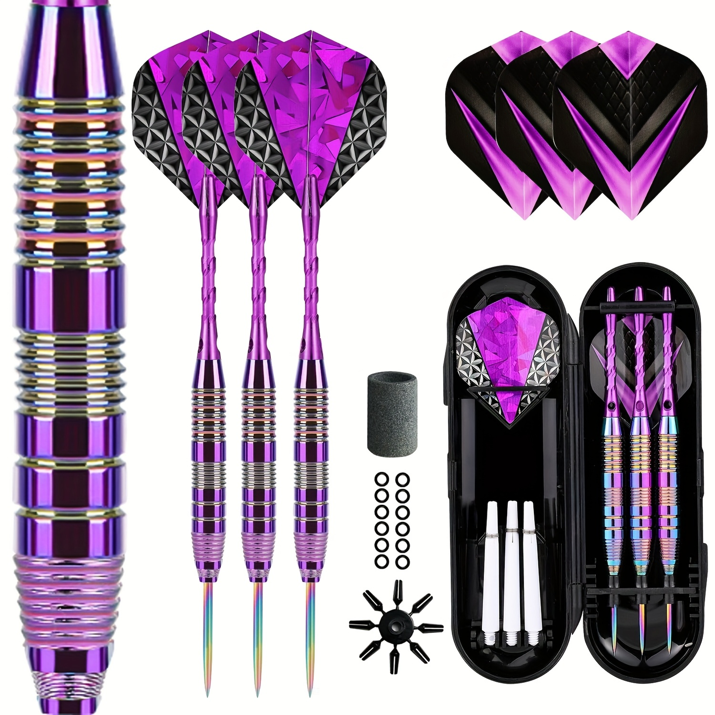 Steel Tip Darts Set 24g Professional Metal Dart Set with Extra Flights & Shafts for Dartboard