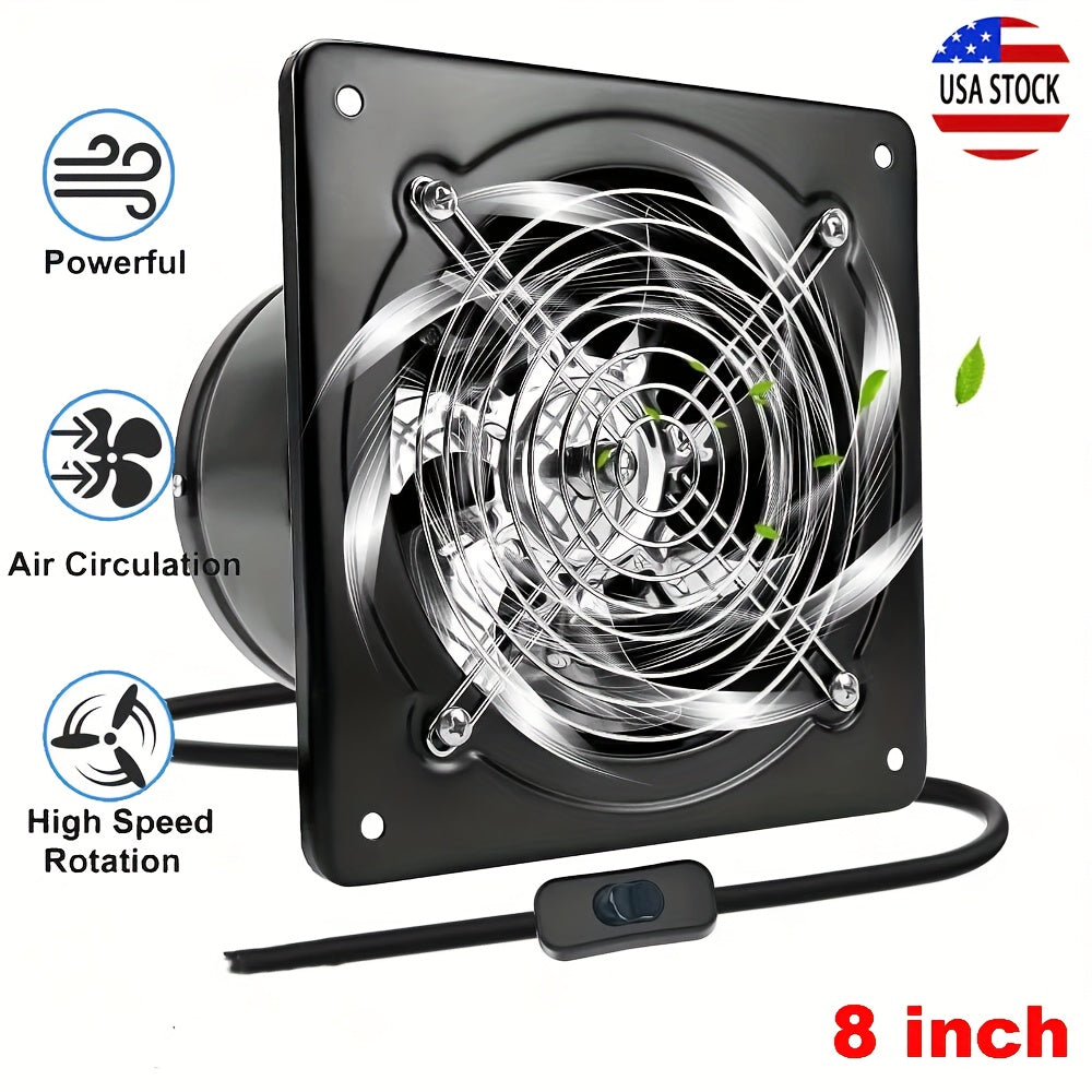 Exhaust Fan 8 Inch Wall Mount Ventilation Fan – 40W Pure Copper Motor, Backdraft Damper, Metal Fume Extractor with Switch for Kitchen, Bathroom, Garage, Shop & Smoking Room
