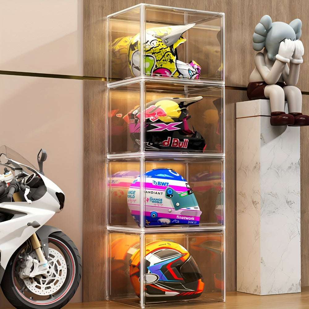 XL Clear Stackable Acrylic Storage Bins with Magnetic Lid – Dustproof Large Display Case for Figures, Collectibles, Helmets, Shoes, Bags, Books, 50L Foldable Organizer 1/2pcs
