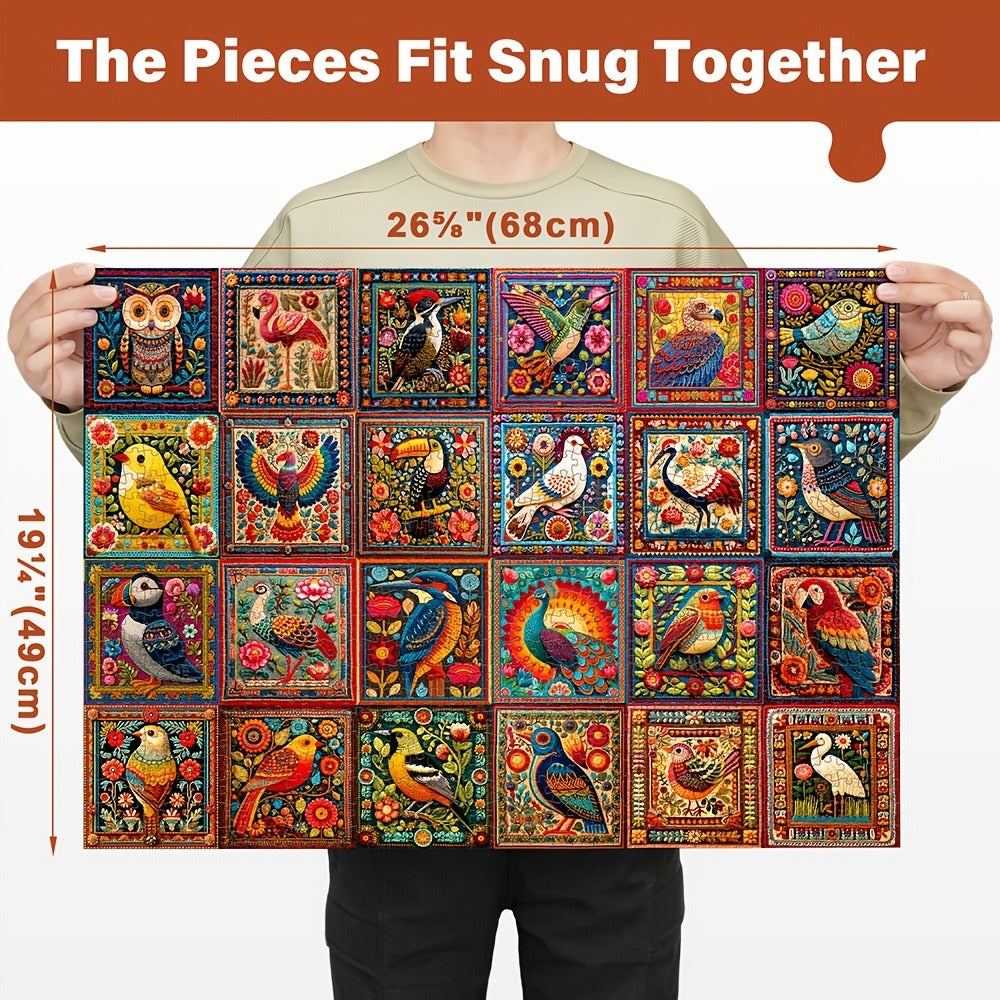 1000 Piece Bird Puzzle for Adults Bird Crochet Design – Challenging Animal Jigsaw with Letters on Back, Family Game Night Home Decoration Wall Art, Birthday Christmas Gift for Bird Lovers Men & Women