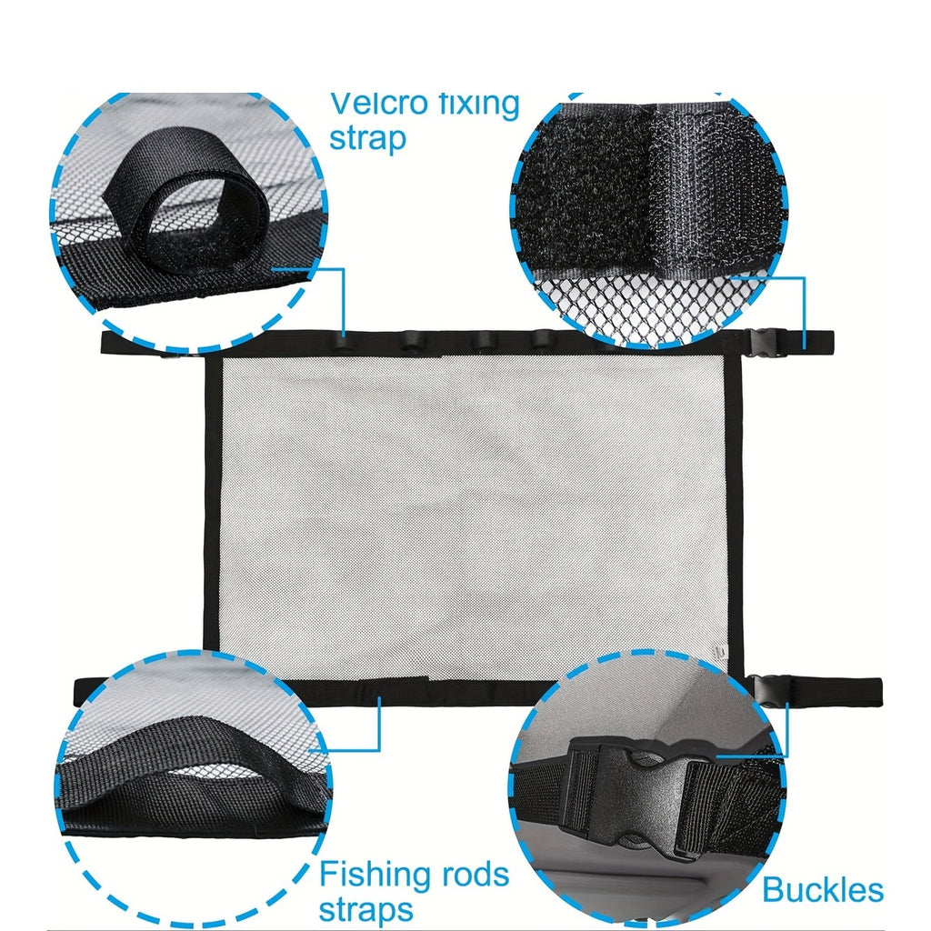 Durable Car Ceiling Mesh Organizer - Easy Install, Space-Saving, Adjustable Straps for SUV, Truck, Van - Fishing Rods Fabric Vehicle Roof Storage Net for Fishing Rods, Ski Poles And Long Gear, Easy Installation.