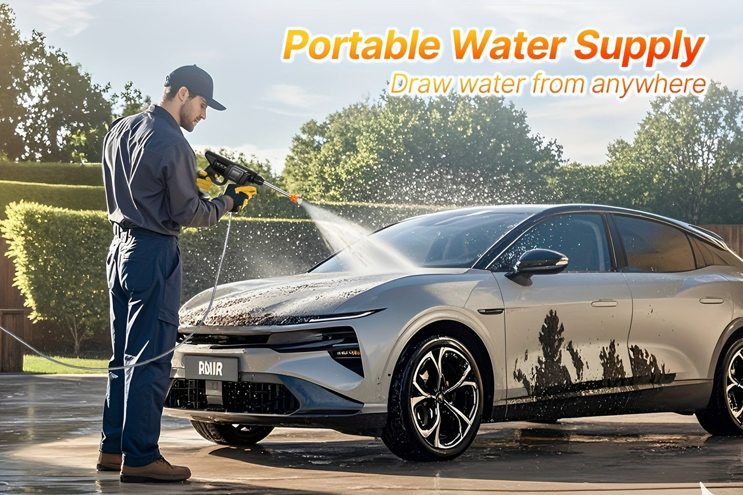 Cordless Pressure Washer 300W - 6-in-1 Nozzle, 1.3GPM Handheld Car Wash Gun with 15000mAh Battery, 60-Min Runtime for Car, Home, Garden & Floor Cleaning