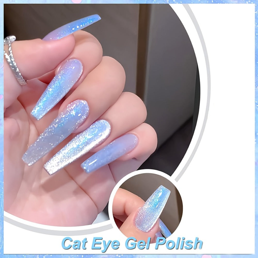 Aurora Cat Eye Gel Polish Light Blue 10ml – Magnetic Holographic Iridescent Shimmer UV LED Soak-Off Long-Lasting Gel Nail Polish, Salon-Quality 3D Nail Art Manicure for Women at Home