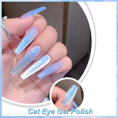 Aurora Cat Eye Gel Polish Light Blue 10ml – Magnetic Holographic Iridescent Shimmer UV LED Soak-Off Long-Lasting Gel Nail Polish, Salon-Quality 3D Nail Art Manicure for Women at Home