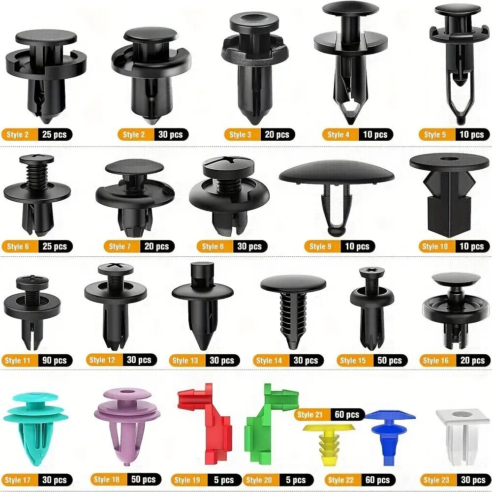 Car Bumper Screw & Rivet Repair Kit 725-Piece – Universal Plastic Clips, Nuts & Fasteners for Bumper, Wing & Interior Body Panels, Includes 680 Rivets + 45-Piece Tool Set