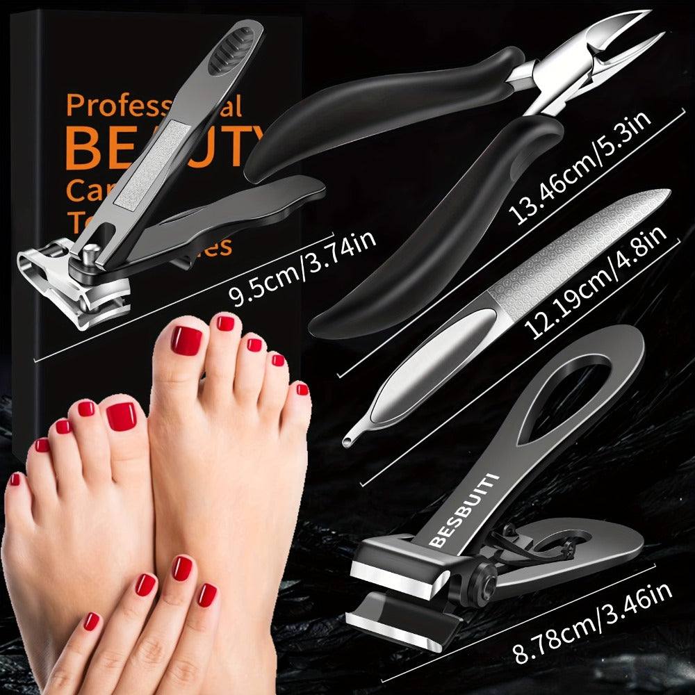 Thick Toenail Clipper Set for Seniors & Diabetics — Wide Jaw Ingrown Toenail Clipper, Heavy Duty Angled Nail Clipper & Nail File Kit for Men and Women, Professional Thick Nail Cutter Tool