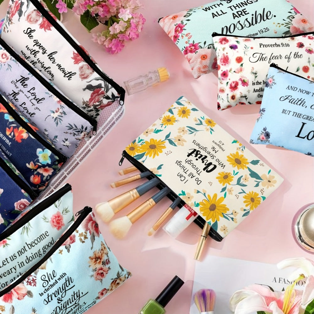 Bible Verse Makeup Bag Bulk 30 Pcs Christian Zipper Scripture Pouches Church Favors Inspirational Religious Gift for Women VBS Sunday School Travel Pencil Bag