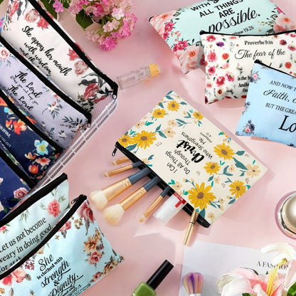 Bible Verse Makeup Bag Bulk 30 Pcs Christian Zipper Scripture Pouches Church Favors Inspirational Religious Gift for Women VBS Sunday School Travel Pencil Bag
