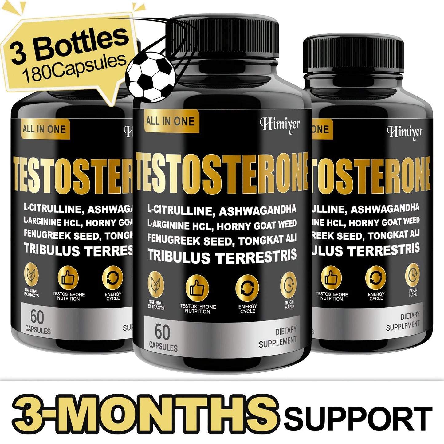 Male Testosterone Support Capsules with Maca Root, Epimedium, L-Citrulline & Ashwagandha — Men's Vitality, Strength, Stamina & Energy Supplement | Natural Performance Formula for Men Over 40 | 1 or 3 Pack