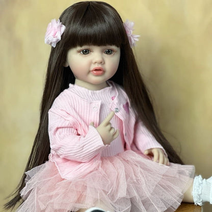Standing Reborn Baby Doll 22 Inch Full Soft Vinyl Body Princess Girl with Glued Wig Acrylic Eyes ASTM EN71 Certified – Lifelike Newborn with Clothes Magnetic Pacifier Bottle Birth Certificate Gift for Kids