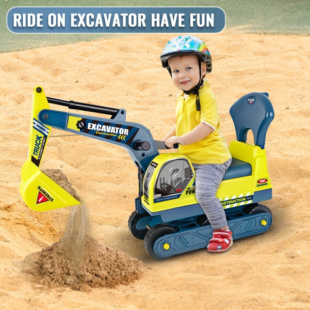 Kids Ride On Excavator Toy Large Beach Sand Digger with Working Scoop Arm – Outdoor Engineering Construction Toy for Toddlers Ages 2-6, Parent Child Interactive Sandbox Play, Birthday Christmas Gift Boys Girls