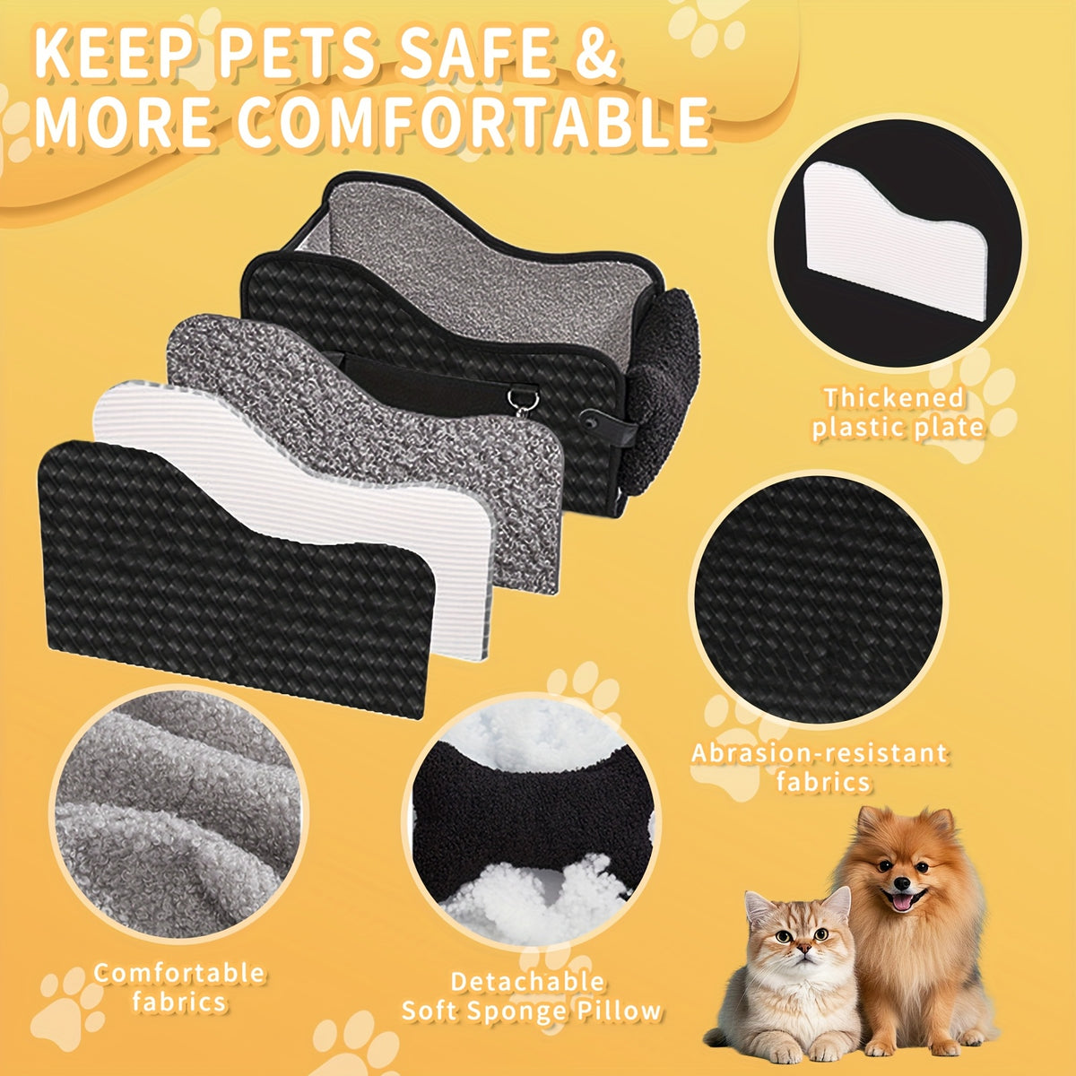 Comfortable Central Console Dog Car Seat, Portable Cozy Booster Car Seat, Deluxe Pet Car Seat for Dogs & Cats with Safety Harness, Breathable Mesh & Soft Padding - for Safe & Comfortable Trave