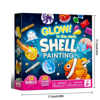 Glow in the Dark Seashell Painting Kit for Kids – 12 Real Sea Shells with Non-Toxic Acrylic Paints & Brushes, Ocean STEM Arts and Crafts for Boys Girls Ages 6-12