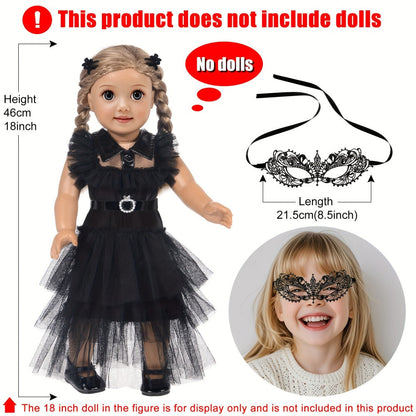 18 Inch Doll Halloween Costume Black Tulle Cake Dress with Black Bow Hair Clip – Movie Inspired Spooky Party Outfit for 16-18 Inch Dolls No Doll Included Creative Gift for Kids Ages 3+ Birthday Halloween