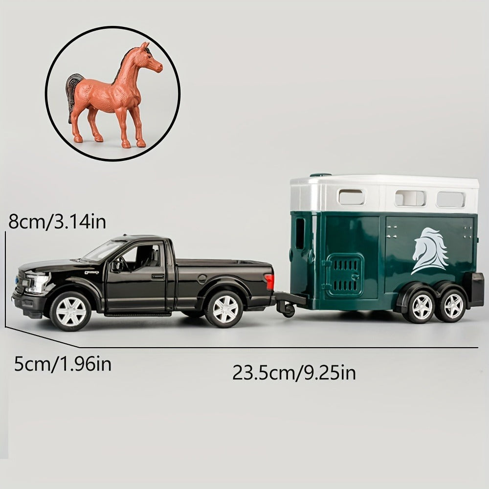 RMZCity 1:36 Scale Zinc Alloy Pull Back Car with Horse Trailer & Horse Vehicle – Openable Doors Diecast Toy Set for Kids & Adults, Birthday Christmas Gift (4 Models)