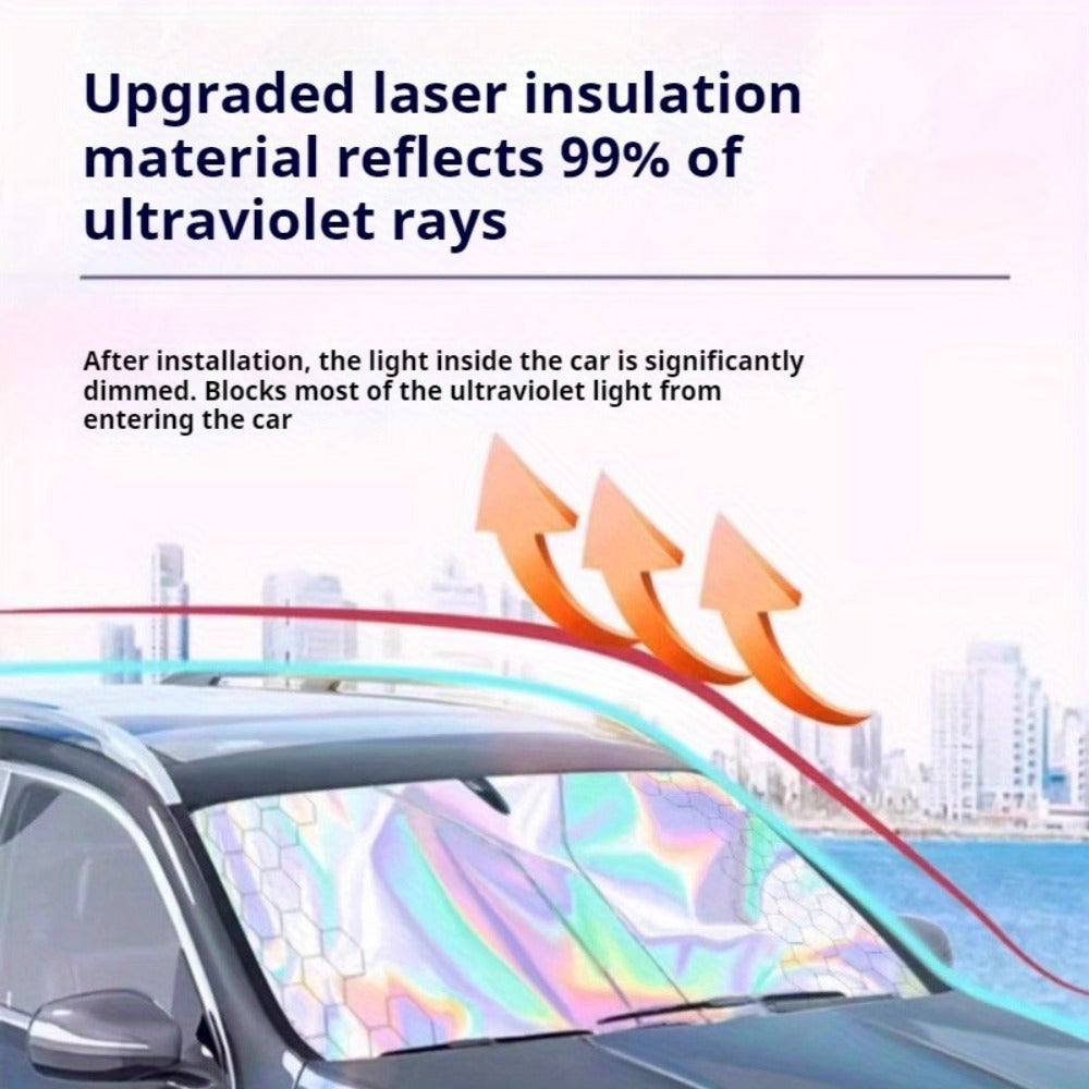 Laser Insulation Windshield Sunshade 5-Layer Thickened Front Window Heat Blocker Diamond Pattern Gold Black Fits All Vehicles Ford F150 Toyota Tundra Sienna UV Sun Protection Car Heat Shield