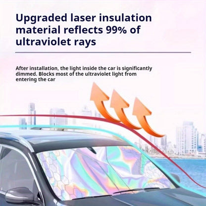 Laser Insulation Windshield Sunshade 5-Layer Thickened Front Window Heat Blocker Diamond Pattern Gold Black Fits All Vehicles Ford F150 Toyota Tundra Sienna UV Sun Protection Car Heat Shield