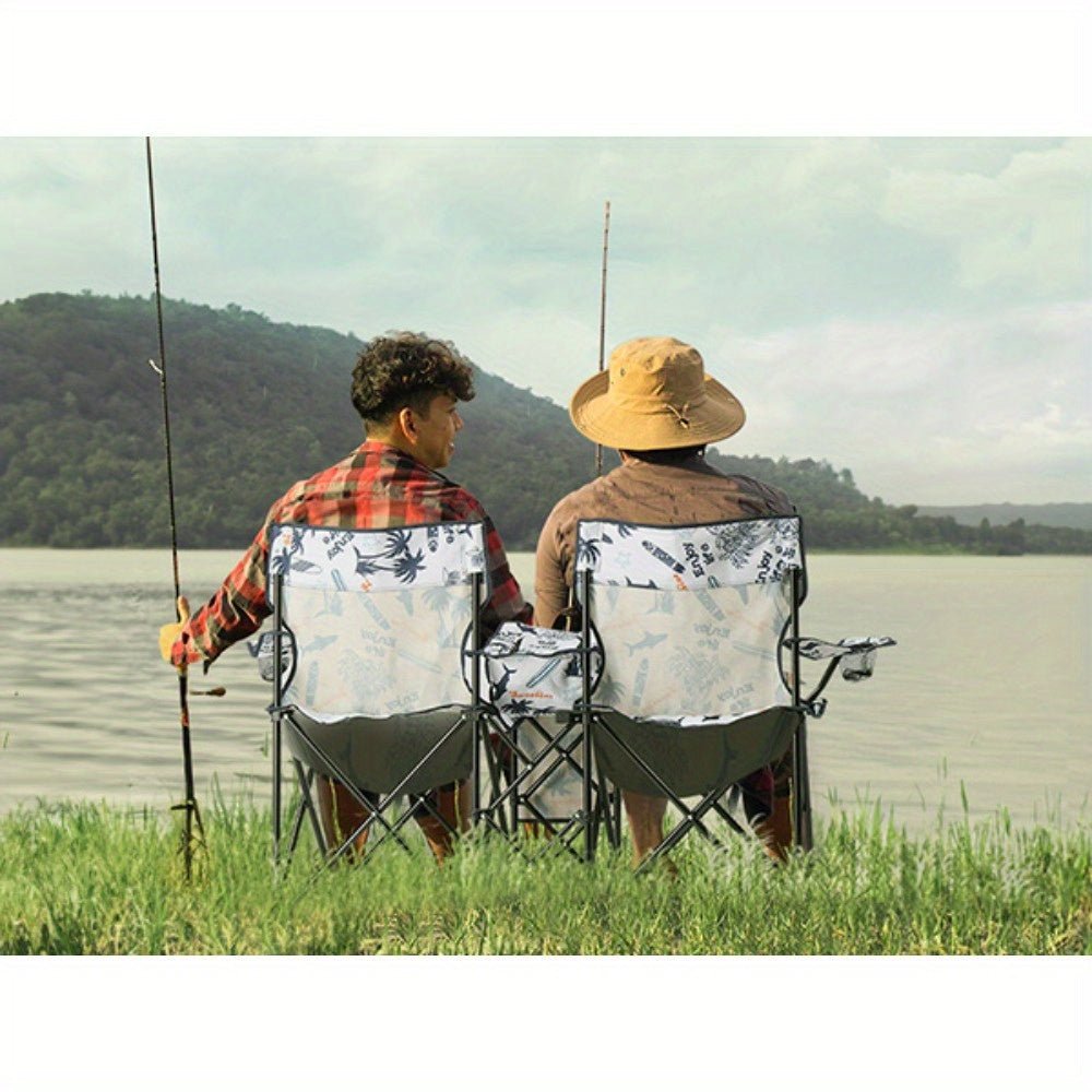 Folding Fishing Chair with Sun Umbrella – 2-Seat Portable Outdoor Chair, Iron Alloy Frame & Oxford Fabric, Built-In Storage Bag & Carry Bag, for Beach, Patio, Camping & Sunbathing, 4 Colors