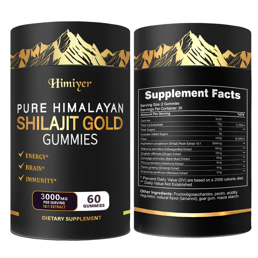 Shilajit 3000mg Supplement with Ginger Ginseng Ashwagandha Hoofgrass - 5-in-1 Adaptogen Complex for Energy Stamina Vitality & Stress Relief - Multi-Mineral Formula for Men & Women