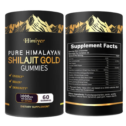 Shilajit 3000mg Supplement with Ginger Ginseng Ashwagandha Hoofgrass - 5-in-1 Adaptogen Complex for Energy Stamina Vitality & Stress Relief - Multi-Mineral Formula for Men & Women
