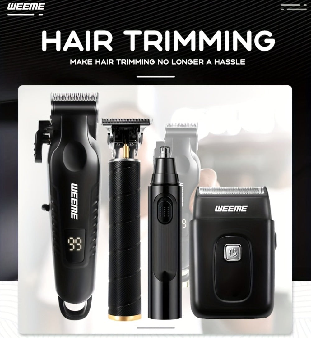 Zinc Alloy Men's Grooming Kit – USB Rechargeable Hair Clipper, Nose Trimmer, Electric Shaver & Detail Trimmer Set, 3500mAh Battery, 1-4 Piece Options, White Black Gold Gift for Men