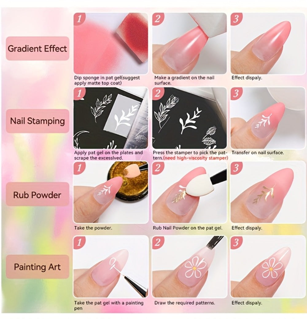 4-in-1 Pat Ombre Gel Nail Polish 9 Colors Gradient Stamping Painting Rub Powder – Solid Varnish for DIY French Manicure & Salon Nail Art, Chrome Glitter Effect for Women by UR SUGAR