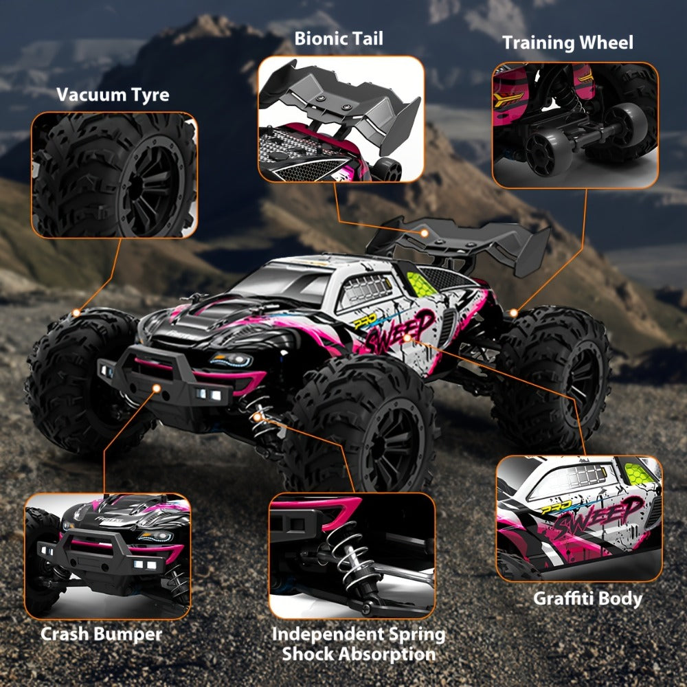 70KM/H High-Speed RC Off-Road Car 1:16 Scale 4WD – 2.4GHz Remote Control Truck with Simulation Structure, All-Terrain Monster Truck for Kids & Adults, Birthday Gift, Red Blue Black