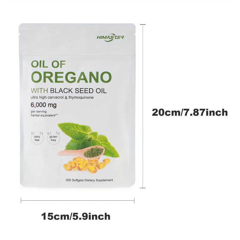 High Potency Oregano Oil Supplement 6000mg 20:1 Extract with Black Seed Oil – 2-in-1 Antioxidant & Immune Support Formula – Carvacrol & Thymoquinone – Plant-Based Herbal Softgels – 300 Count Per Bag