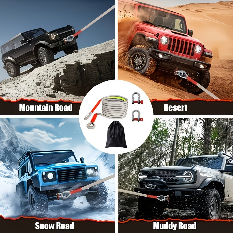 4-Size Heavy-Duty Tow Strap And Hook Kit, 216 In/18 Ft And 374 In/31.17 Ft Nylon Recovery Ropes, 5.44 T/12, 000 Pounds And 18.6 T/41, 000 Pounds And 20.87 T/46, 000 Pounds Capacity, 2 Steel D-Ring Shackles And Storage Bag for Trucks, Suvs, Utvs