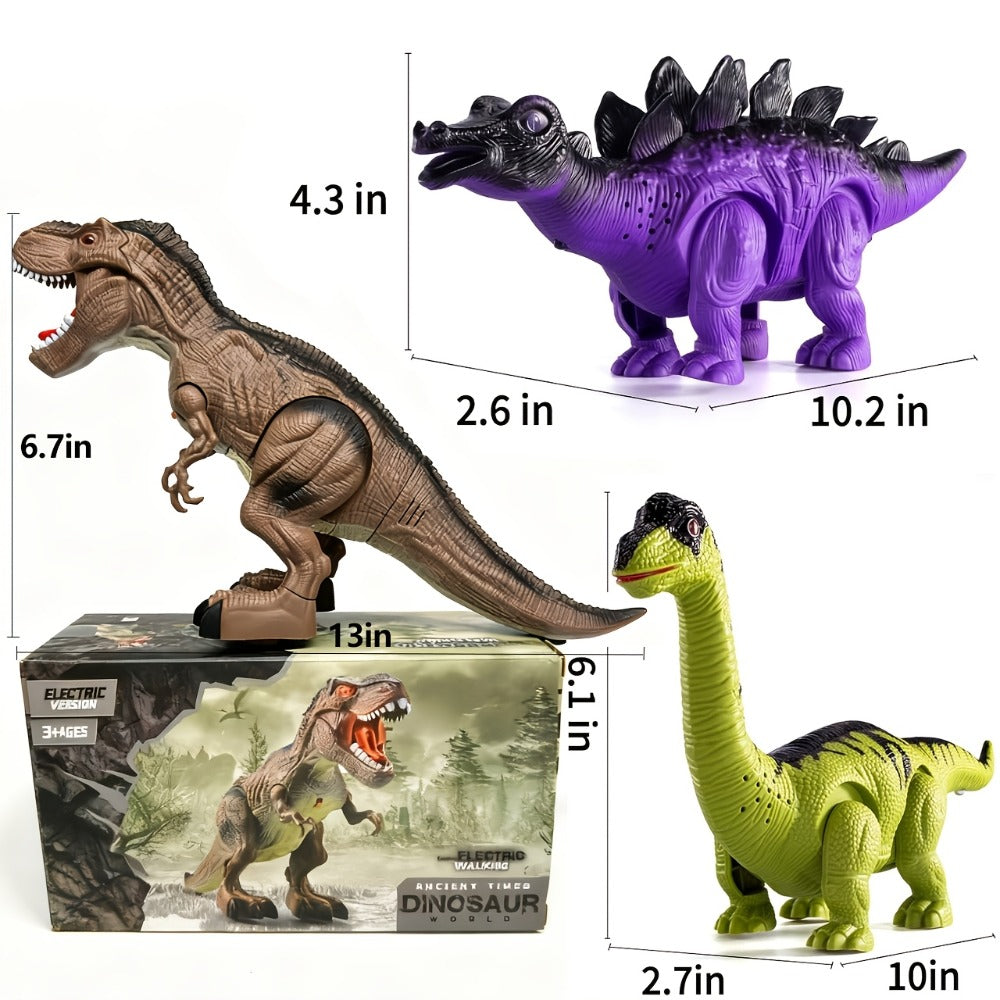 Interactive Dinosaur Toy Set 3-Pack with Sound Light & Walking – Electric Brachiosaurus Stegosaurus T-Rex Dino Toys for Boys Girls Ages 3-7, Birthday Christmas Gift