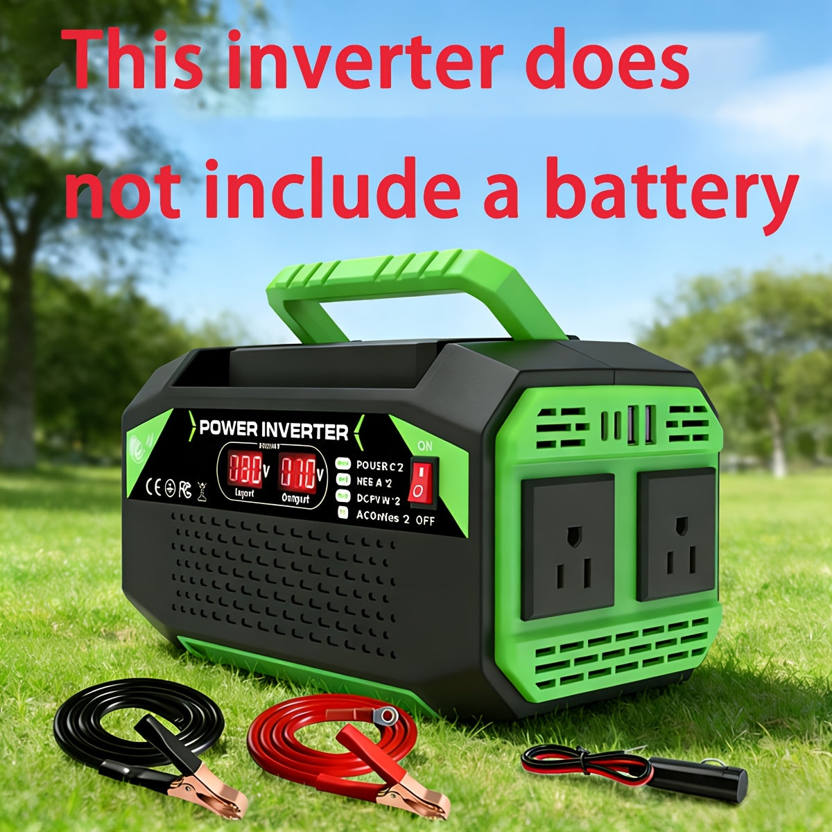1000/500W Portable Power Inverter 12V DC to 110V AC Converter Featuring Stable Output And A Rugged, Durable Design Comes Without A Battery And Is Equipped with An LCD Display 2 Universal Outlets 2 USB Ports 2 Type-C Ports Home Outdoor RV Camping Use