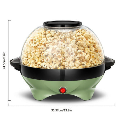 Popcorn Machine 800W Electric Stirring Popcorn Maker – 6-Quart Non-Stick Plate, Quick-Heat Technology, Cool-Touch Handles, 2-in-1 Lid & Bowl for Home Movie Night