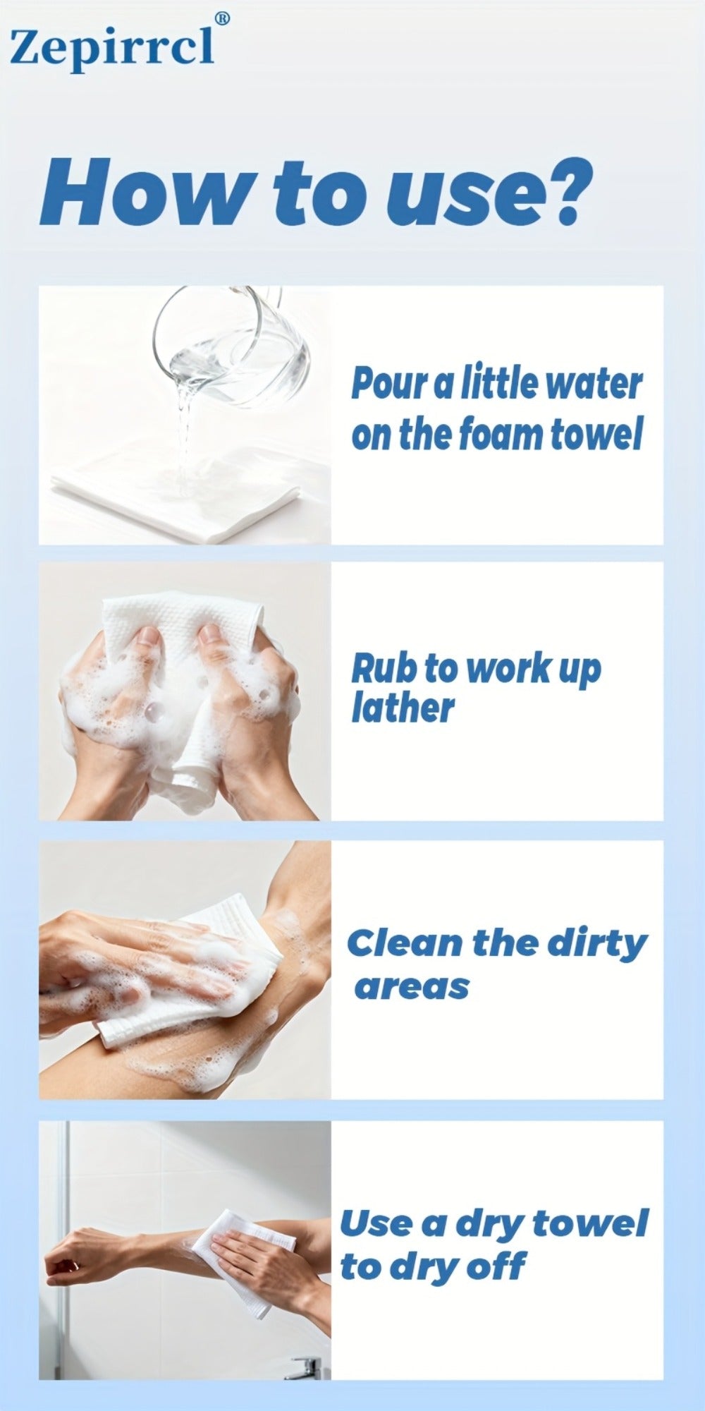 Disposable No-Rinse Foaming Bath Towels - Large 11.81" Body Wipes, Wet & Wipe Cleansing Cloths for Elderly Care, Camping, Post-Surgery, Fitness & Travel, Bulk 50/100/200 Pack, No Shower Needed