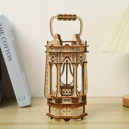 LED Wooden Lantern Model Kit – Rotating Mechanical 3D Wooden Puzzle for Adults & Teens, Glowing Vintage Desk Decor Display, Unique Christmas Birthday Gift for Puzzle Lovers & Craft Enthusiasts