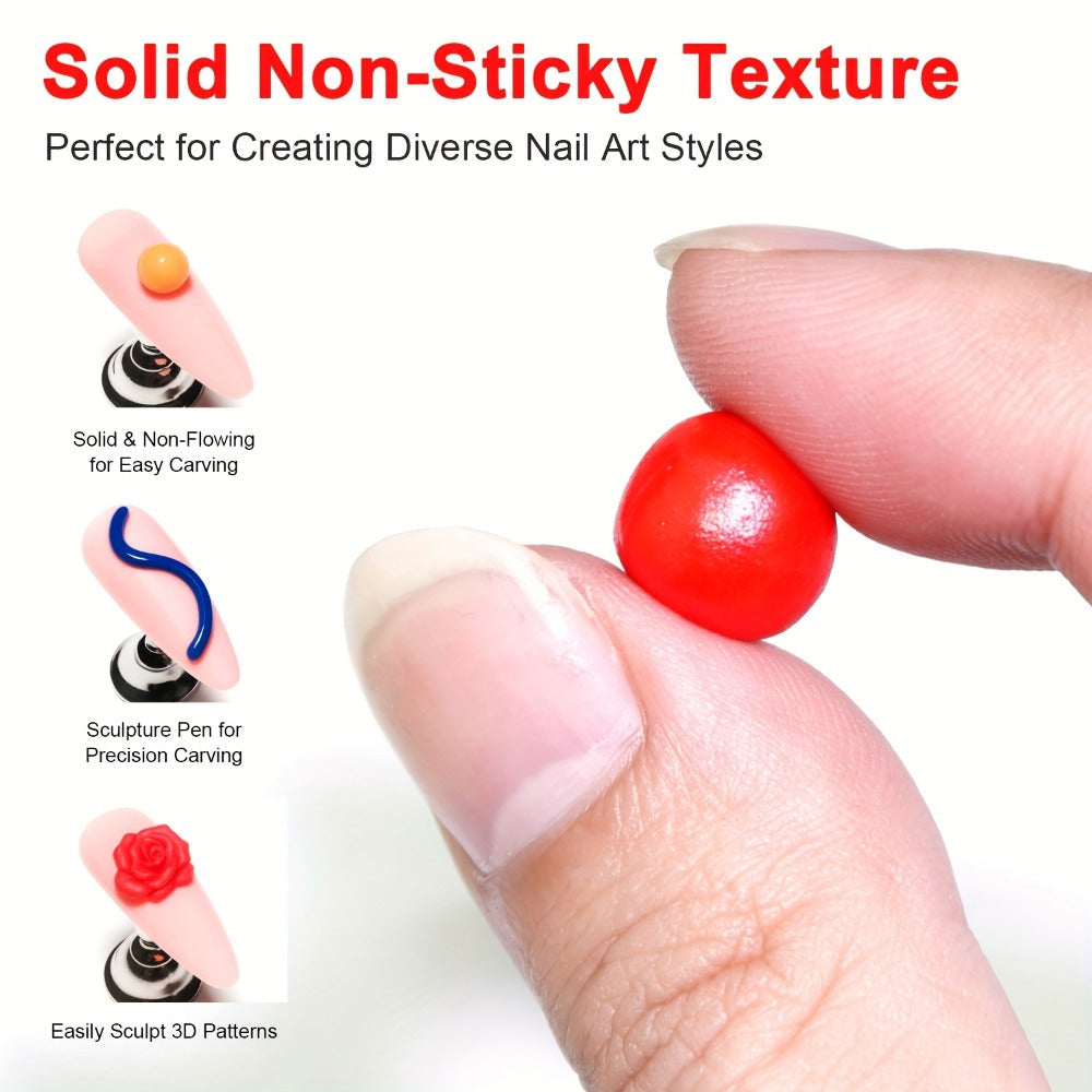 Nail Sculpting Gel Kit 3D 4D 12 Colors with Carving Pen — Firm Non-Sticky Soak-Off Sculpture Gel for Flowers, Leaves, Geometric Designs & Nail Extensions | UV LED DIY & Salon Nail Art for Women