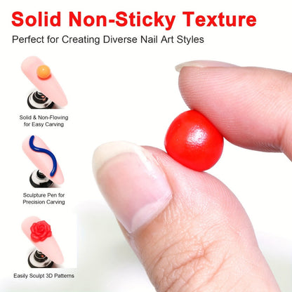 Nail Sculpting Gel Kit 3D 4D 12 Colors with Carving Pen — Firm Non-Sticky Soak-Off Sculpture Gel for Flowers, Leaves, Geometric Designs & Nail Extensions | UV LED DIY & Salon Nail Art for Women
