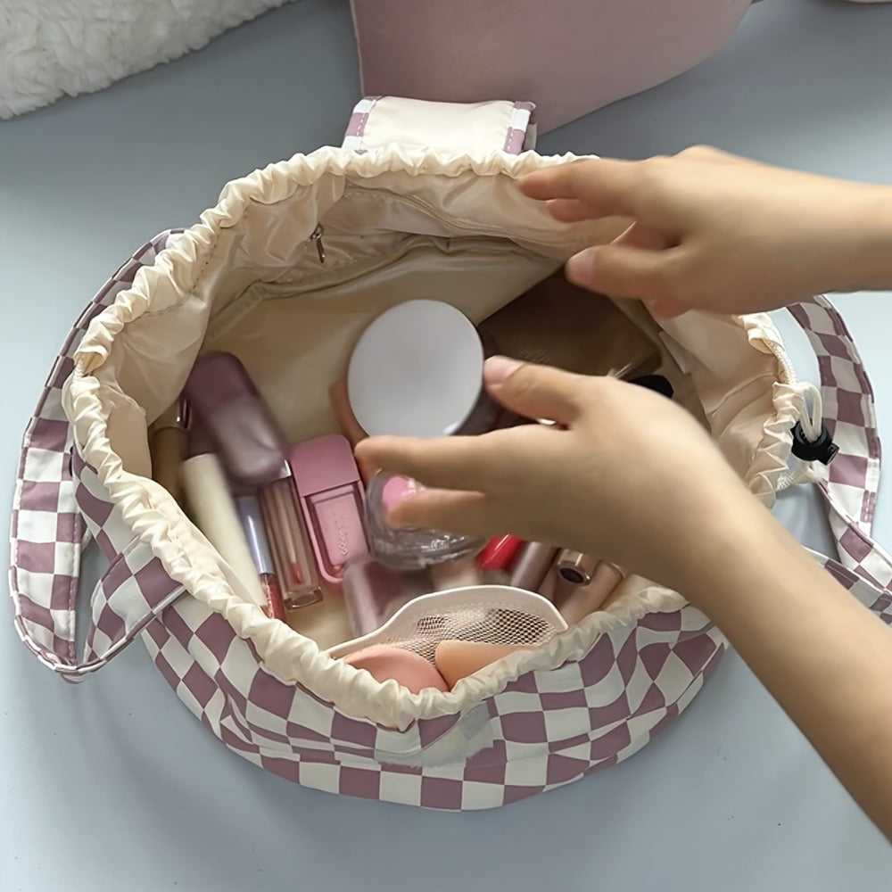 Drawstring Makeup Bag Wide Opening Flat Lay Oxford Fabric Machine Washable 12 Colors Travel Cosmetic Organizer Bag for Makeup Brushes Tools Accessories Toiletries Dorm Printed & Solid Colors