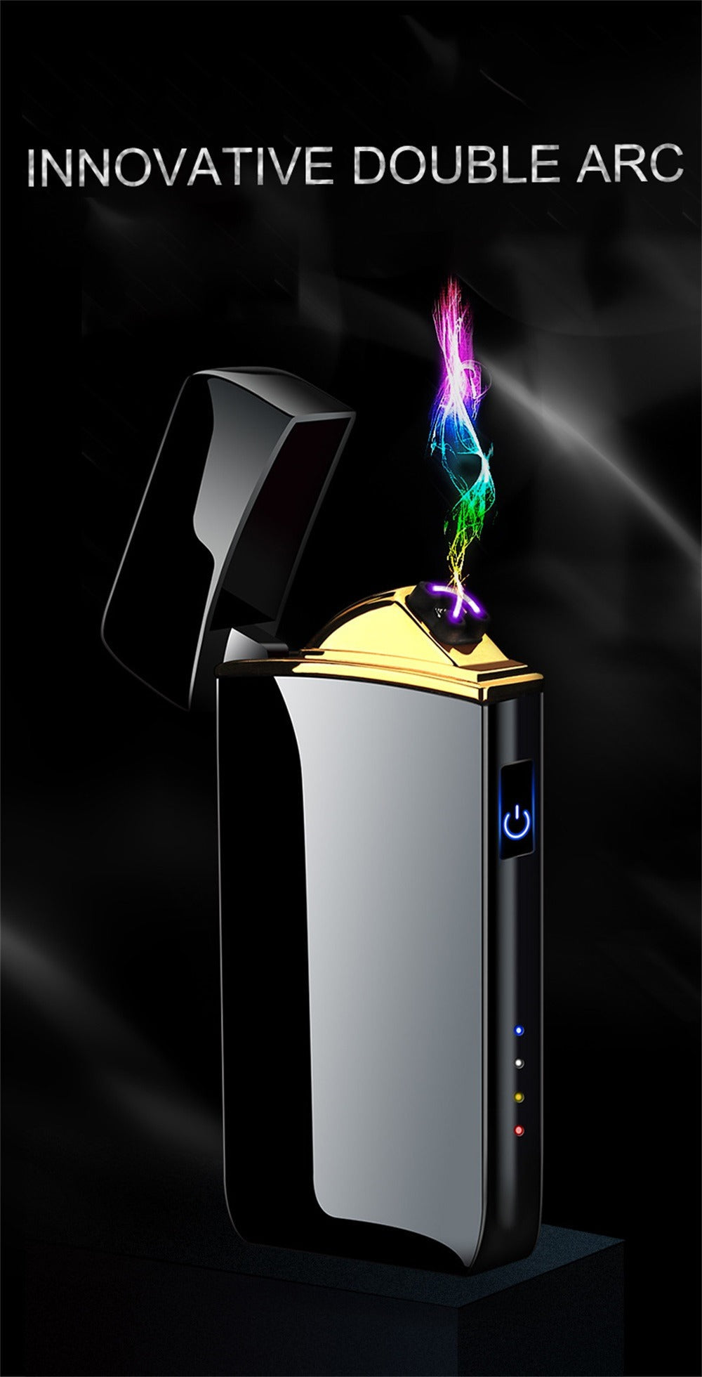 Electric Plasma Lighter USB Rechargeable – Windproof Dual Arc, LED Power Display, Touch Induction | Compact Metal Design for Outdoor Camping, Hiking & Survival | 2 Colors & 6 Styles