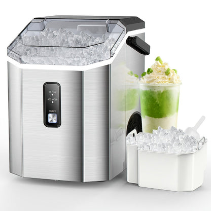 Countertop Nugget Ice Maker 35lbs in 24hrs, Self-Cleaning Portable Ice Machine with Ice Scoop & Basket, Stainless Steel, for Home Kitchen Office Camping RV Bar