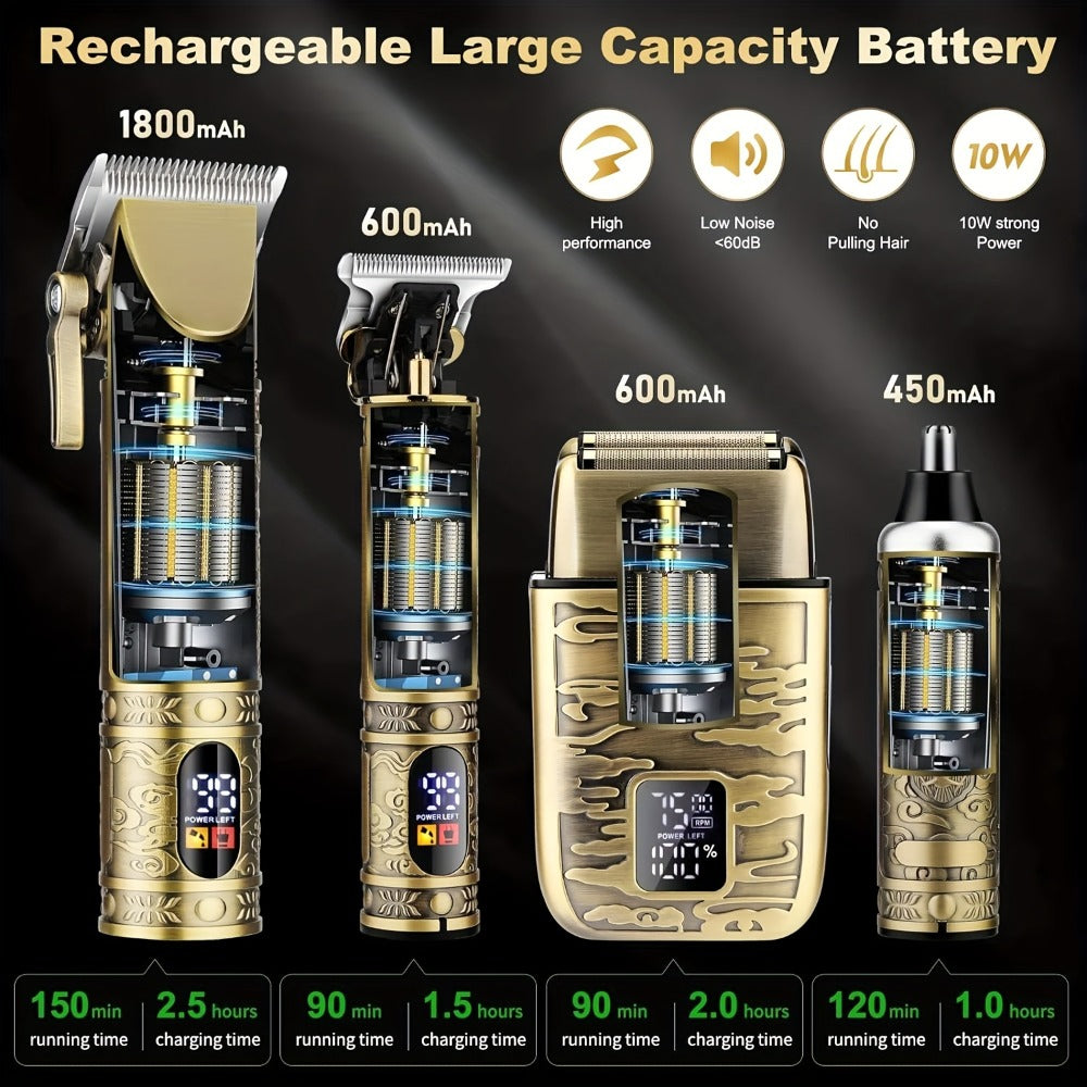 Cordless Hair Clipper & Trimmer Kit for Men — Professional Rechargeable Grooming Set, Golden Edition, Wireless Fade Clipper with USB Charge, Ideal Gift for Men