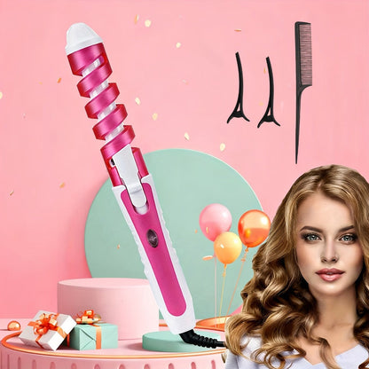 Automatic Spiral Curling Iron 360° Electric Hair Curler - Auto Rotating Curl Wand, Lightweight & Portable, Easy to Use, Includes 2 Clips & 1 Comb, Gift for Women, Pink, Purple, Blue