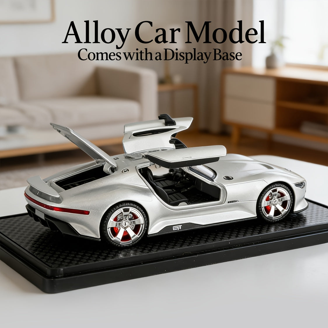 Mercedes-Benz GT Supercar Diecast Model with Gull-Wing Doors | Zinc Alloy High-Detail Static Collectible | Desktop Display Gift for Car Lovers Men Adults