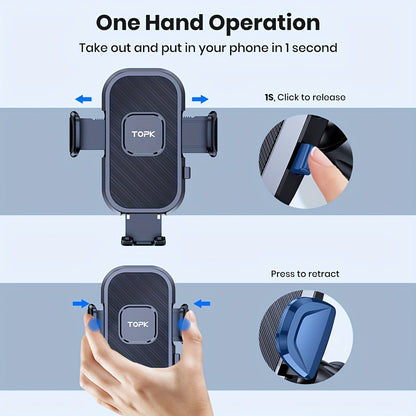 Dashboard Phone Mount Extended Arm 3-Point Support – Adjustable Car Phone Holder with Extendable Metal Hook, Secure Hands-Free Grip, Durable ABS, Universal Fit for All Smartphones