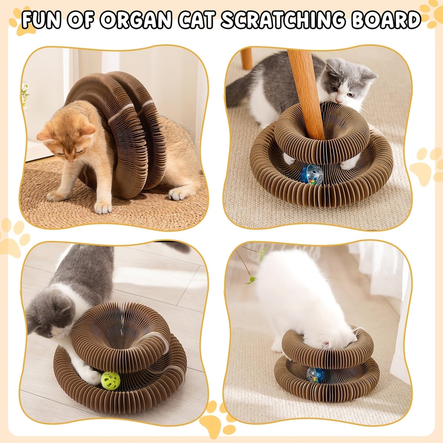Cat Scratching Board with Ball Track & Bells - Foldable Organ Cardboard Scratcher Pad, Interactive Cat Toy for Indoor Cats, Wear-Resistant Corrugated Scratch Lounge