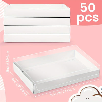 Cookie Boxes with Clear Lids 50pcs - White Bakery Boxes with Window for Macarons, Chocolates, Candy, Pastry - Paper Gift Boxes for Wedding, Christmas, Father's Day, Birthday Party Favors & Professional Baking