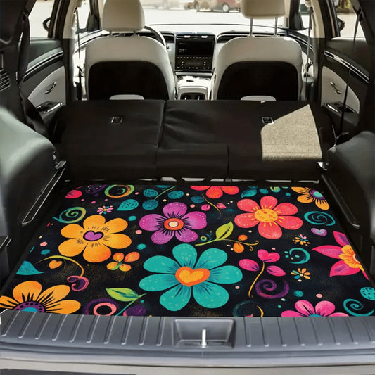 Anti Slip Car Trunk Mat Suitable for Storage and Decoration - Anti Slip Rubber Foot Mat with Colorful Petal Pattern, Durable Trunk Organizer, Suitable for Most Car Models' Trunk Padding