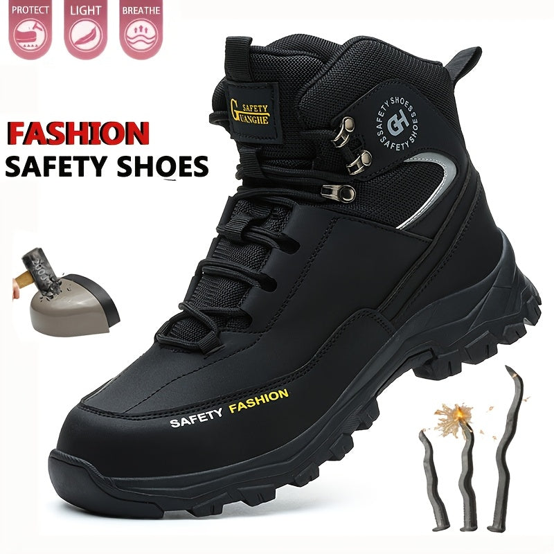Men's Steel-Toe Work-Style Boots - Rubber Traction Sole and Cushioned Insole