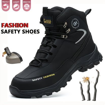 Men's Steel-Toe Work-Style Boots - Rubber Traction Sole and Cushioned Insole