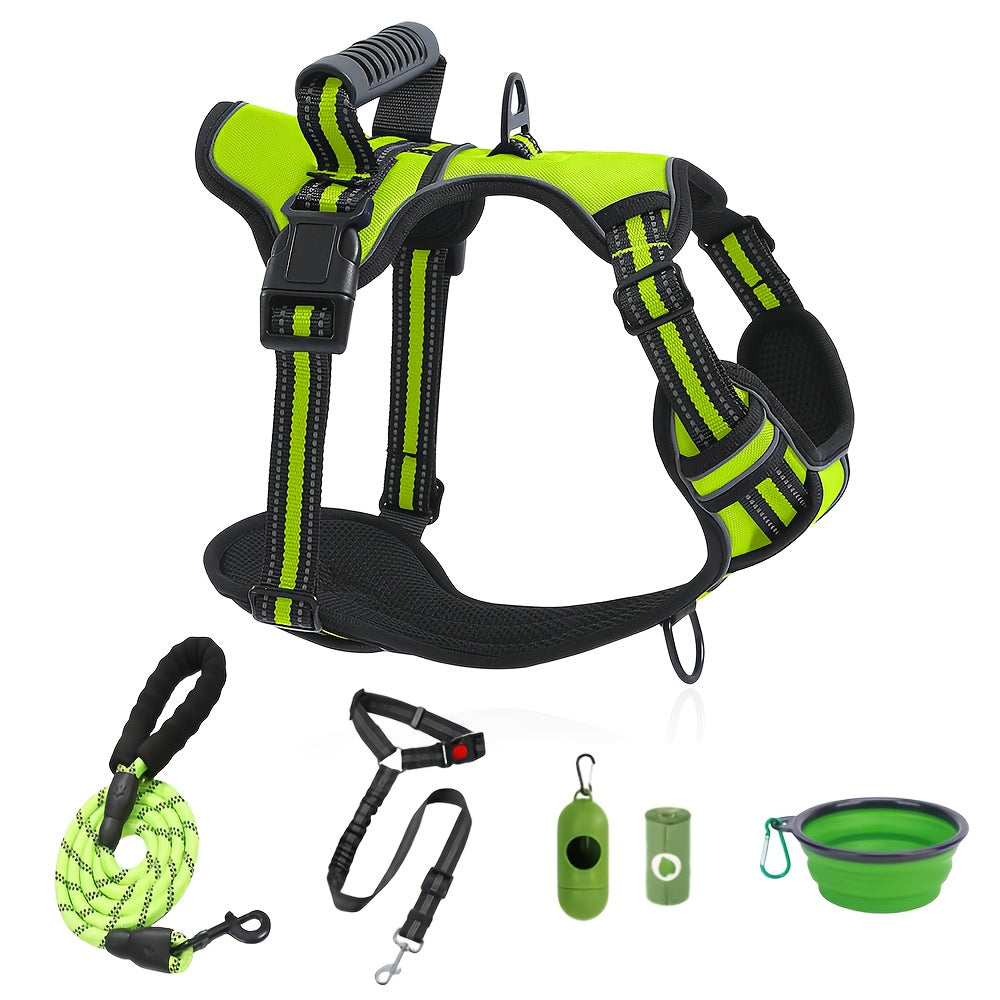 Dog Harness and Leash Set No-Pull Reflective Adjustable Oxford Vest with 2 Leash Clips Easy Control Handle for Small Medium Large Dogs XS-XL 5 Colors