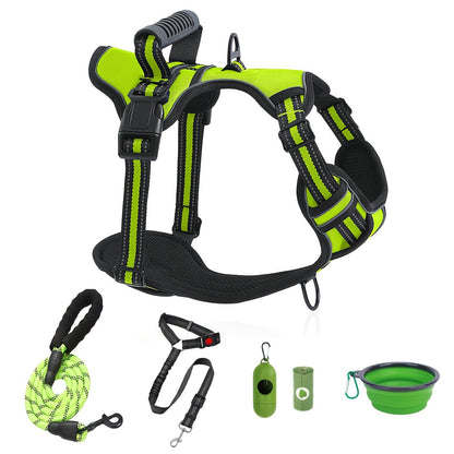 Dog Harness and Leash Set No-Pull Reflective Adjustable Oxford Vest with 2 Leash Clips Easy Control Handle for Small Medium Large Dogs XS-XL 5 Colors
